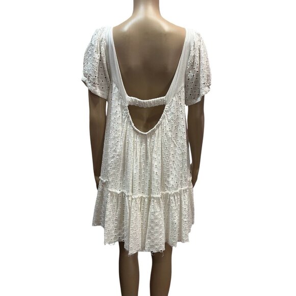FREE PEOPLE JANIE EYELET RUFFLE MINI TUNIC DRESS Small Size White Embroidery - Picture 5 of 14